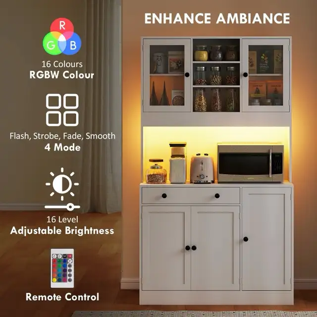 Tall Kitchen Pantry with LED Light, Freestanding Storage Cabinet in Bookcases & Shelving Units in Markham / York Region - Image 5