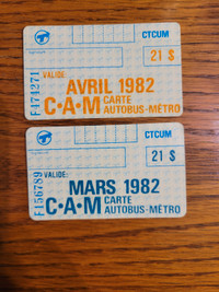 Vintage Montreal bus tickets or pass from 1982 great condition