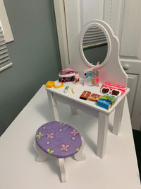 18” doll wooden vanity with our generation girl accessories