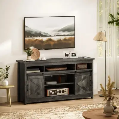 61" Tv Stand with Power Outlets, Sliding Barn Doors, View more