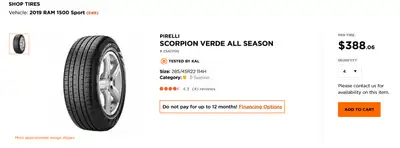 Just sold my truck. Selling a set of all season tires - 285/45R22 - Pirelli Scorpion Verde. I have p...
