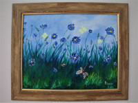 Acrylic painting, Blue Flax Flowers