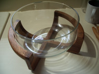 Glass Salad Bowl with Wooden Stand