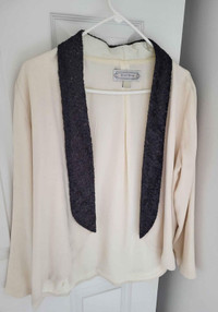 NEW Tuxedo Holt Renfrew Cream Black Sequin Blazer Jacket Large