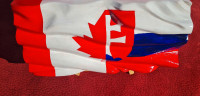 Hand carved 3D wavy Canadian-Slovak Flag wood  art