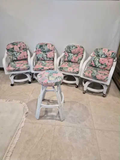 White Rattan Chairs with Stool, View more