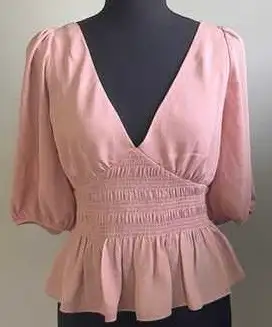 Wayf Smocked Waist Puff Sleeve Peplum Top size XS new, View more