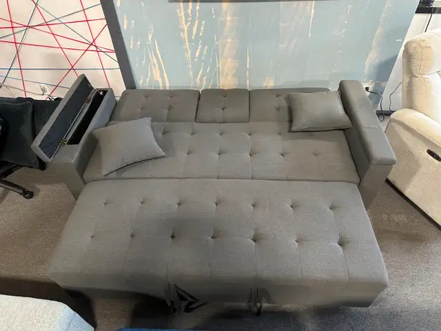 Grey Fabric Sofa Bed with Storage in Arms for only $599.63235120676353123