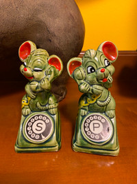 MCM Salt and Pepper Shakers Mice On Rotary Telephone Japan