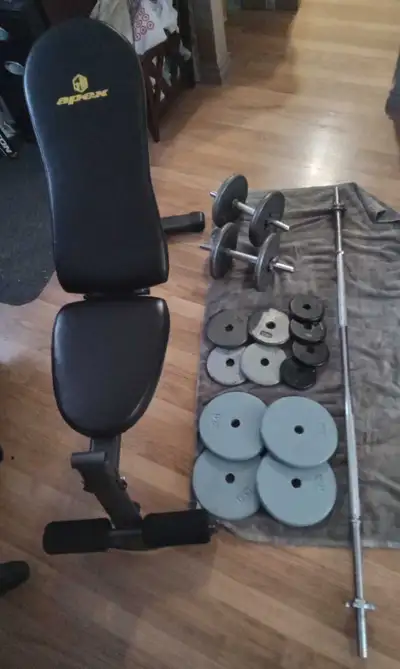 Adjustable Weight Bench, Weights, Bars, View more