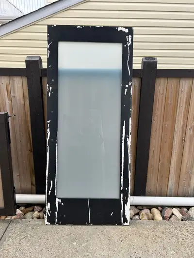 Solid wood door frame with frosted glass. , View more