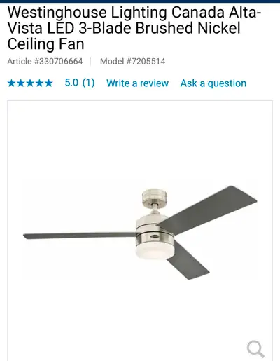 BEAUTIFUL NEW 52” WESTINGHOUSE CEILING FAN WITH REMOTE , View more