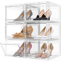 6 Pack Large Clear Plastic Shoe Boxes (13.4" x 10.6" x 7.5")