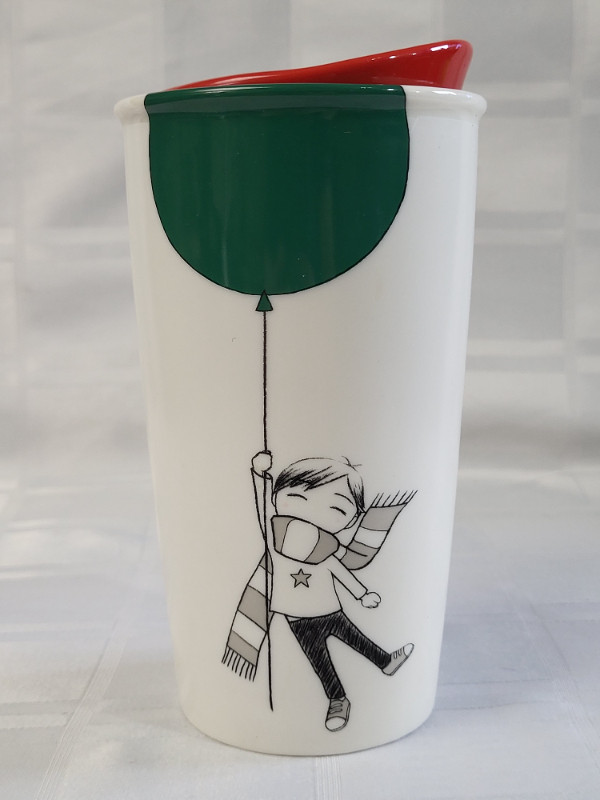 2014 STARBUCKS TRAVEL COFFEE TEA CUP MUG LIDDED GREEN BALLOON KI in Arts & Collectibles in Kingston