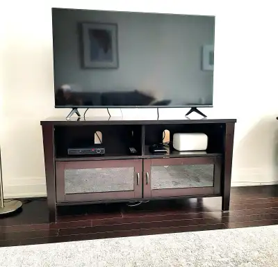 47" TV Stand with Storage and Cable Management for TVs up to 55"- Coffee Brown • Open shelving offer...