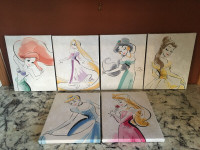 Six Artissimo Disney Princess Canvas Sketch Art Prints 8.5 x 6.5