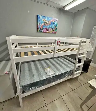White Twin Over Twin Bunk Bed-Brand New, View more
