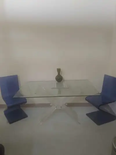Vintage glass table and chairs, View more