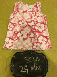 Pink and White Hibiscus girls tank top - 24 months