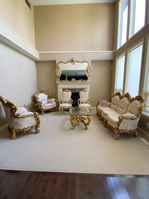 Vintage, antique sofa , two armchairs , coffee table, two chairs