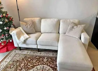 Beige 3 Seater Soft Fabric Sofa with Chaise Lounge | Space Saver, View more