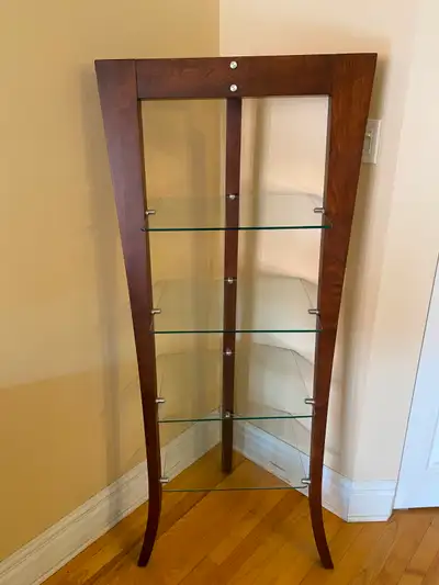 Glass shelves with solid wood - BEAUTIFUL for corners, View more