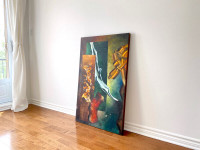 Oeuvre d'art abstraite, peinture acrylique, toile 28 x 45 pouces