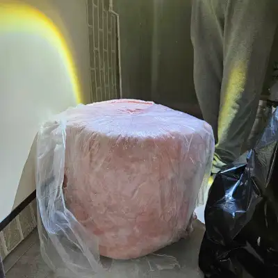 Drywall tape insulation fiberglass almost 35sqft and plastic wrap almost full roll.