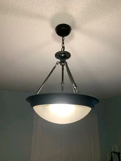 Beautiful light fixture Oil rubbed bronze. Glass with metal. 18 Inc Diameter Pick up near the promen...