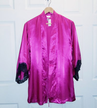 La Senza Pink Silk & Black Lace Kimono Robe - BRAND NEW W TAGS