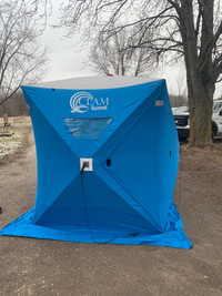 Outsunny 90.5 Pop-up Ice Fishing Shelter Tent for 4 People -40℃ Portable  w/ Carry Bag Zippered Doors Ground Stakes Oxford Fabric