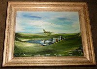 WW2 Spitfire Airplane Acrylic Painting Angels Over Dover 10 x 14