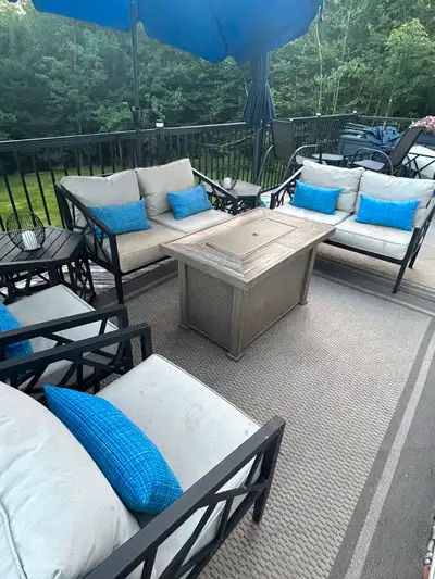 2 love seats, 4 chairs, 2 sets of nesting tables Steel construction. Originally bought at Princess A...