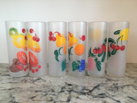 Set of Six Federal Tall Frosted Fruit Glasses MCM Tom Collins