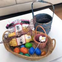 3  Baskets / Gift / Flower / Easter - Wicker, Bamboo + Eggs Plus
