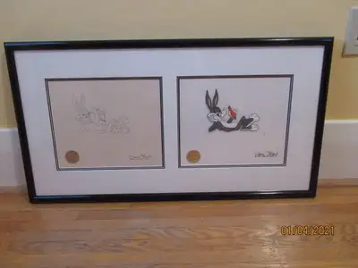 NEW PRICE! GREAT PRICE! Original Bugs Bunny pencil sketch and original hand-painted limited edition...