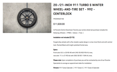 Porsche winter wheel and tire set with forged alloy wheels witha five-double-spoke design in a two-t...