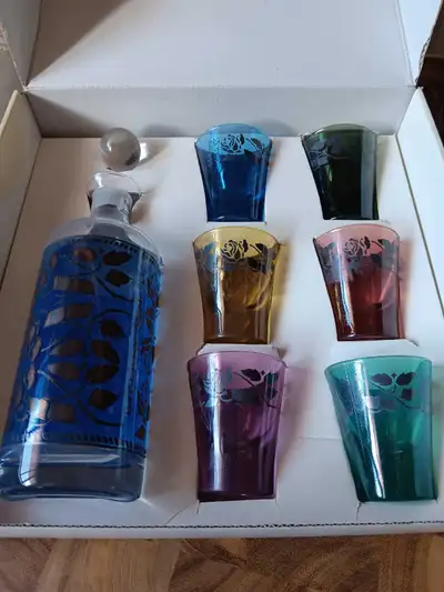 CRYSTAL DECANTER SET WITH SILVER INLAY, View more