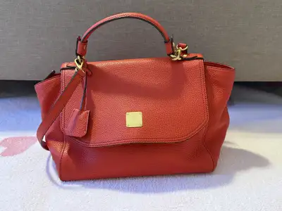 MCM Muchen Red Satchel Leather Bag (D1034), View more