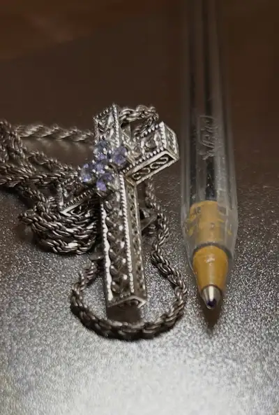 White Gold Cross & Italian Silver Rope Chain, View more