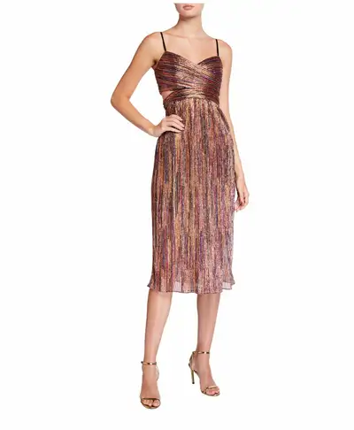 Aidan by Aidan Mattox Pleated Metallic Midi Dress, View more