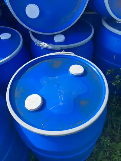  55 gallon blue barrels with removable lids, View more