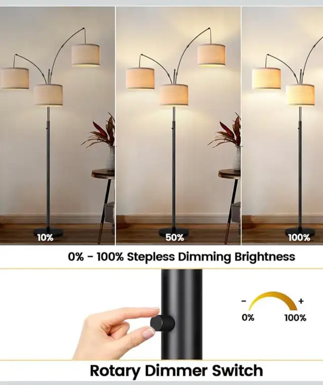 Modern 3-Light Arc Floor Lamp – Matte Black with Linen Shades in Indoor Lighting & Fans in Oshawa / Durham Region - Image 4
