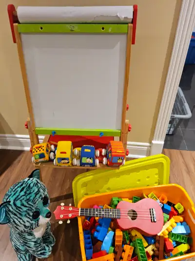 Easel with paper, black board, dry eraser, View more