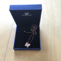 NEW SWAROVSKI crystal necklace butterfly pink leather tie pendan