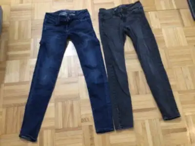 Blue denim jeans size regular 00 super stretch X Black denim jeans size 2 short stretch Excellent co...
