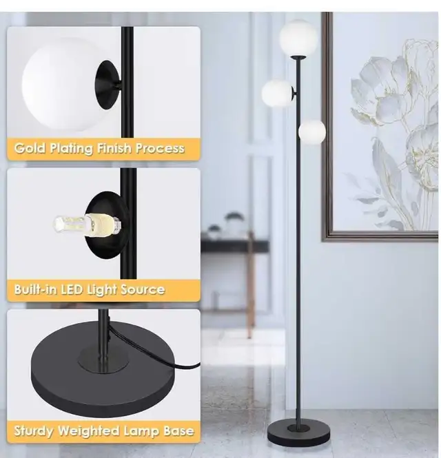 3 Globe Vintage Floor Lamp - 3 Color Options Moderm Floor Lamps  in Indoor Lighting & Fans in Markham / York Region - Image 3