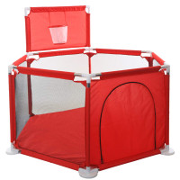 (NEW) Portable Baby Playpen Playard Basketball Hoop Mesh RED
