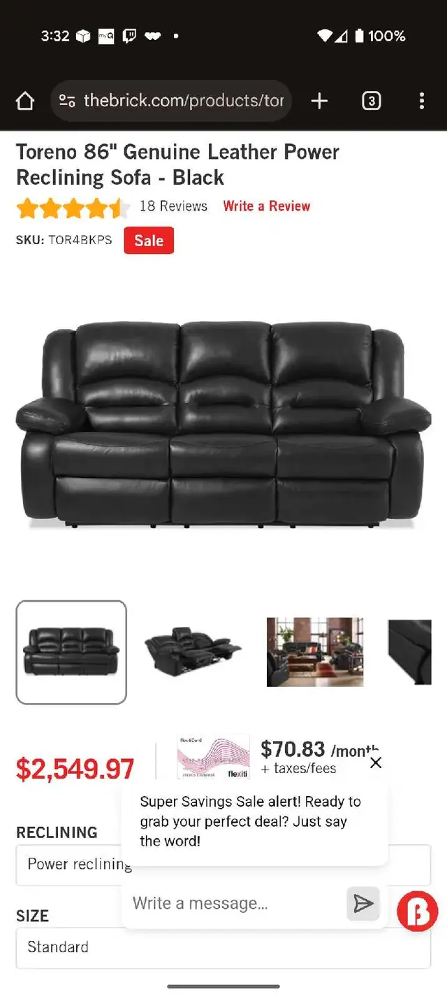 Toreno Leather Reclining Sofa Two Available in Couches & Futons in Napanee - Image 5