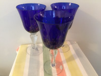 Set of 3 Wine/Water Goblets/cobalt blue